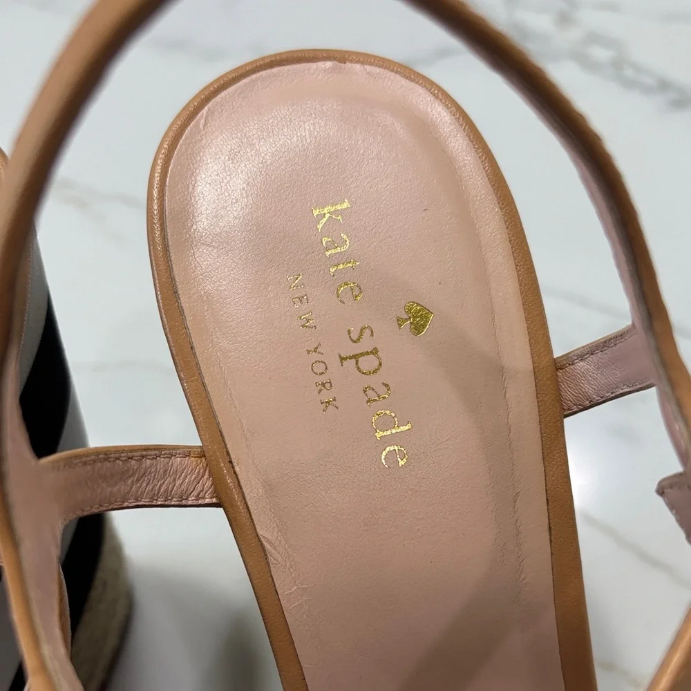 kate spade tan and black striped espadrille wedge sandals